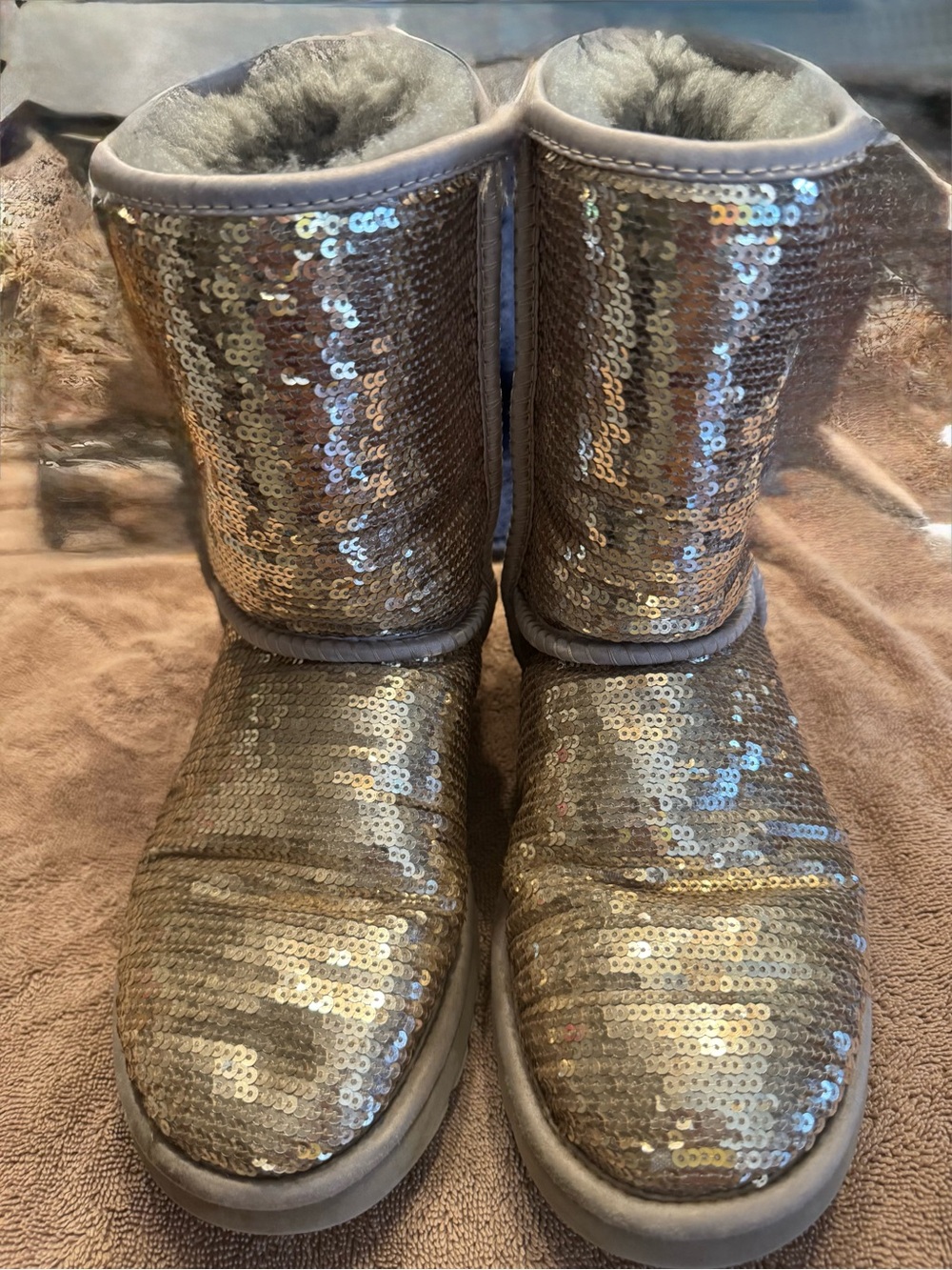 UGG Sequin Mid-Calf Boots in Shimmering Silver